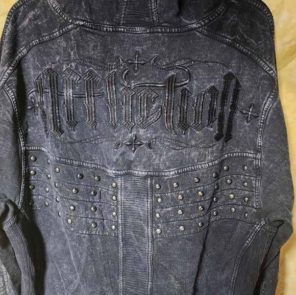 Affliction Black Y2K Vintage Zip Up Hoodie Distressed Size L - Picture 1 of 12